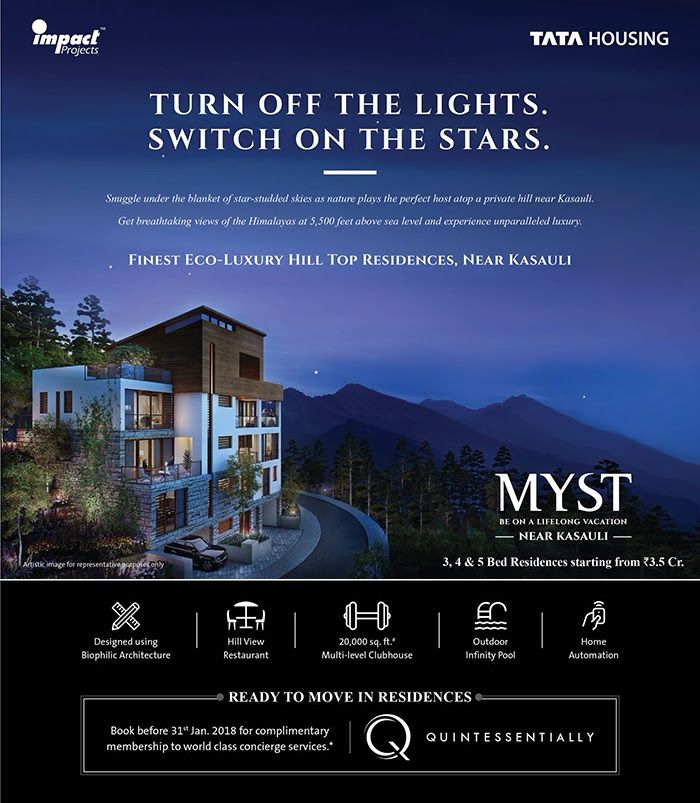 Live in finest Eco luxury hill top residences at Tata Myst in Kasauli